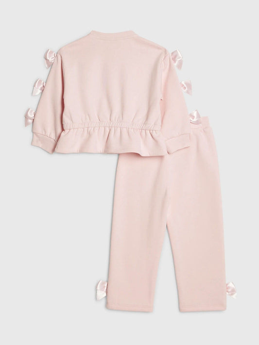 River Island Pink Bow Cinched Sweatshirt & Trackset image 2