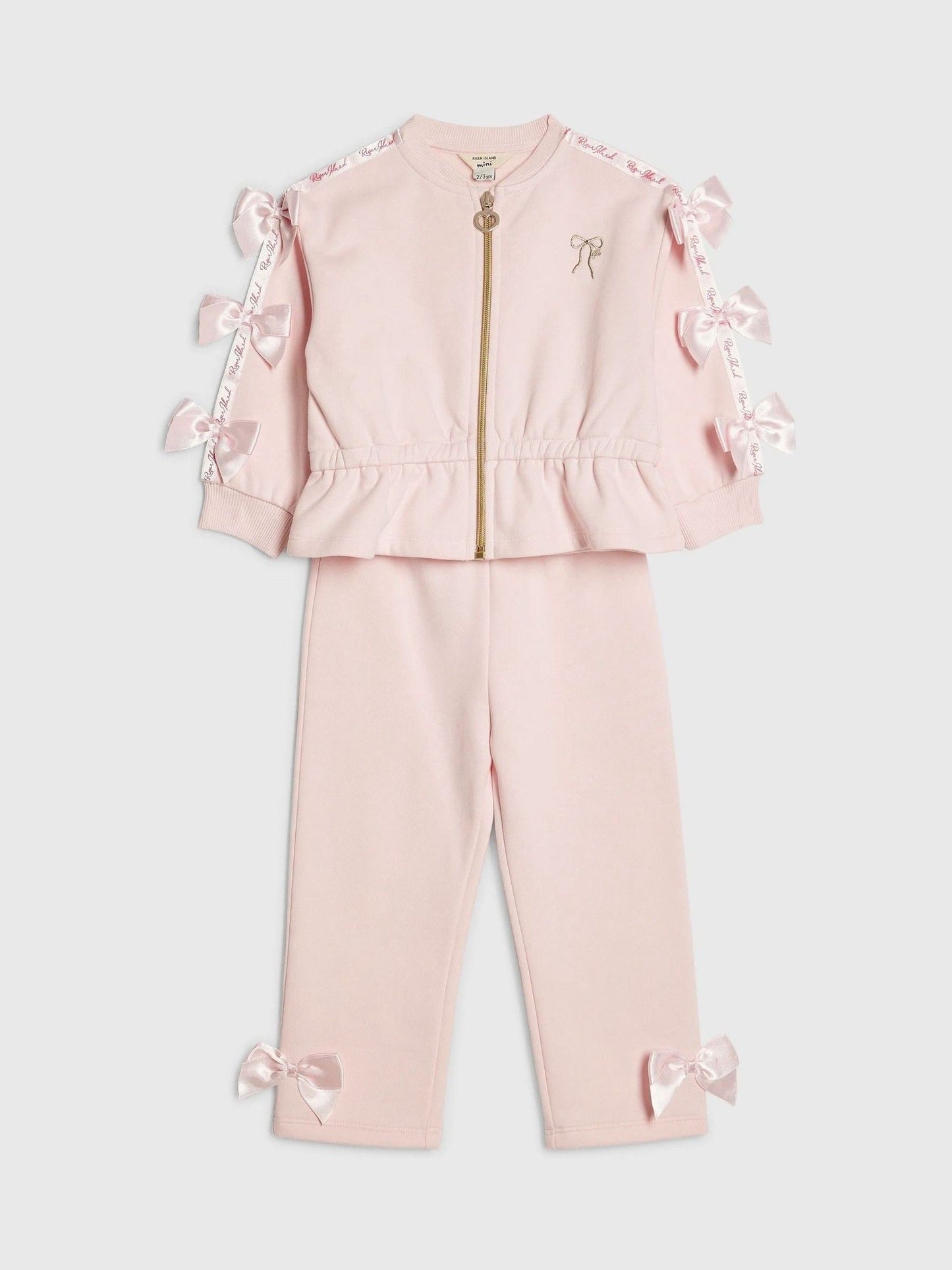 River Island Pink Bow Cinched Sweatshirt & Trackset image 3