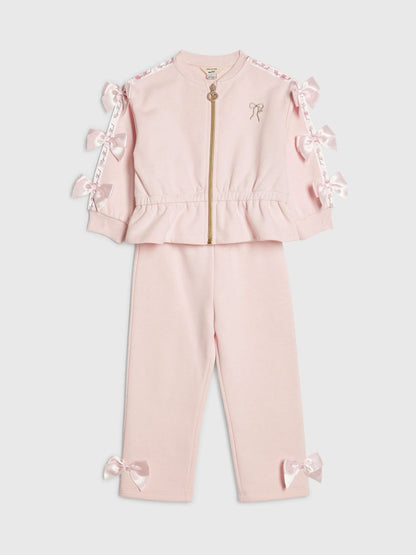 River Island Pink Bow Cinched Sweatshirt & Trackset image 3