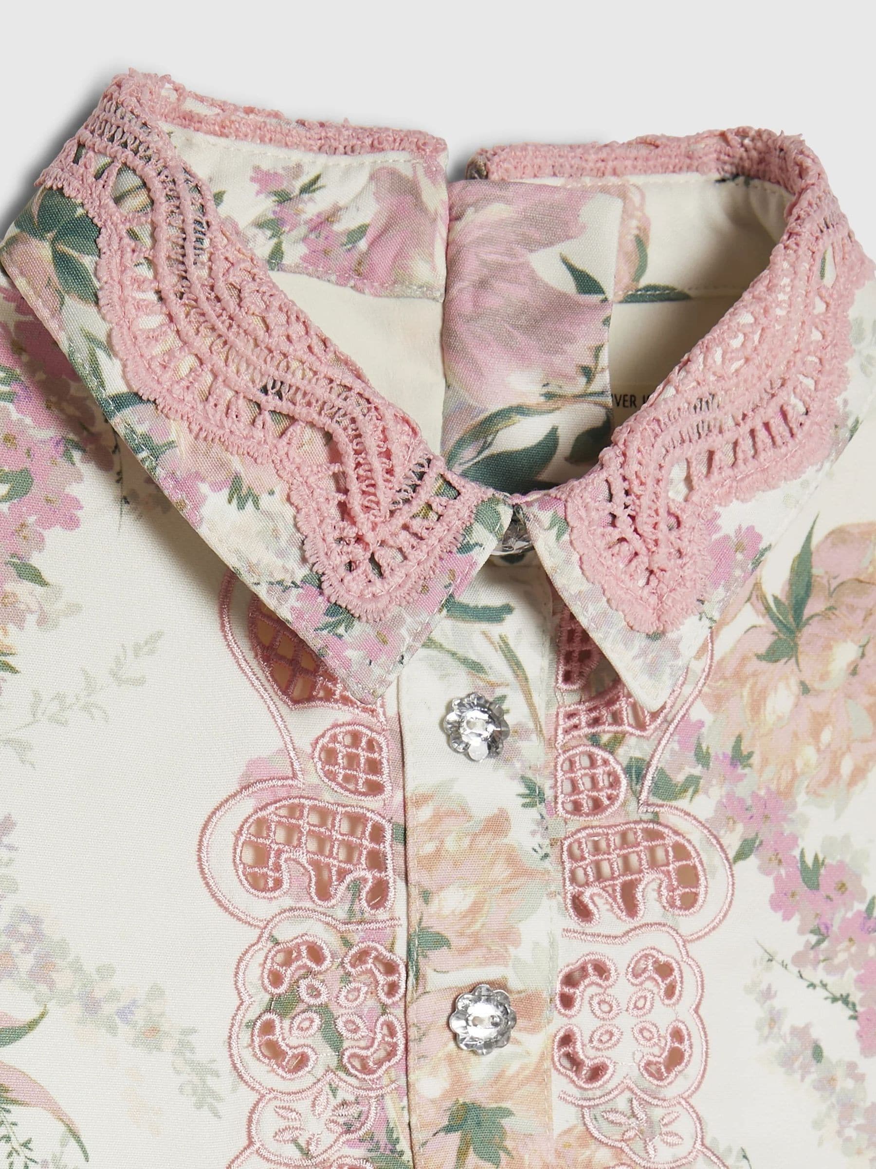 River Island Pink Floral Lace Collar Dress image 3
