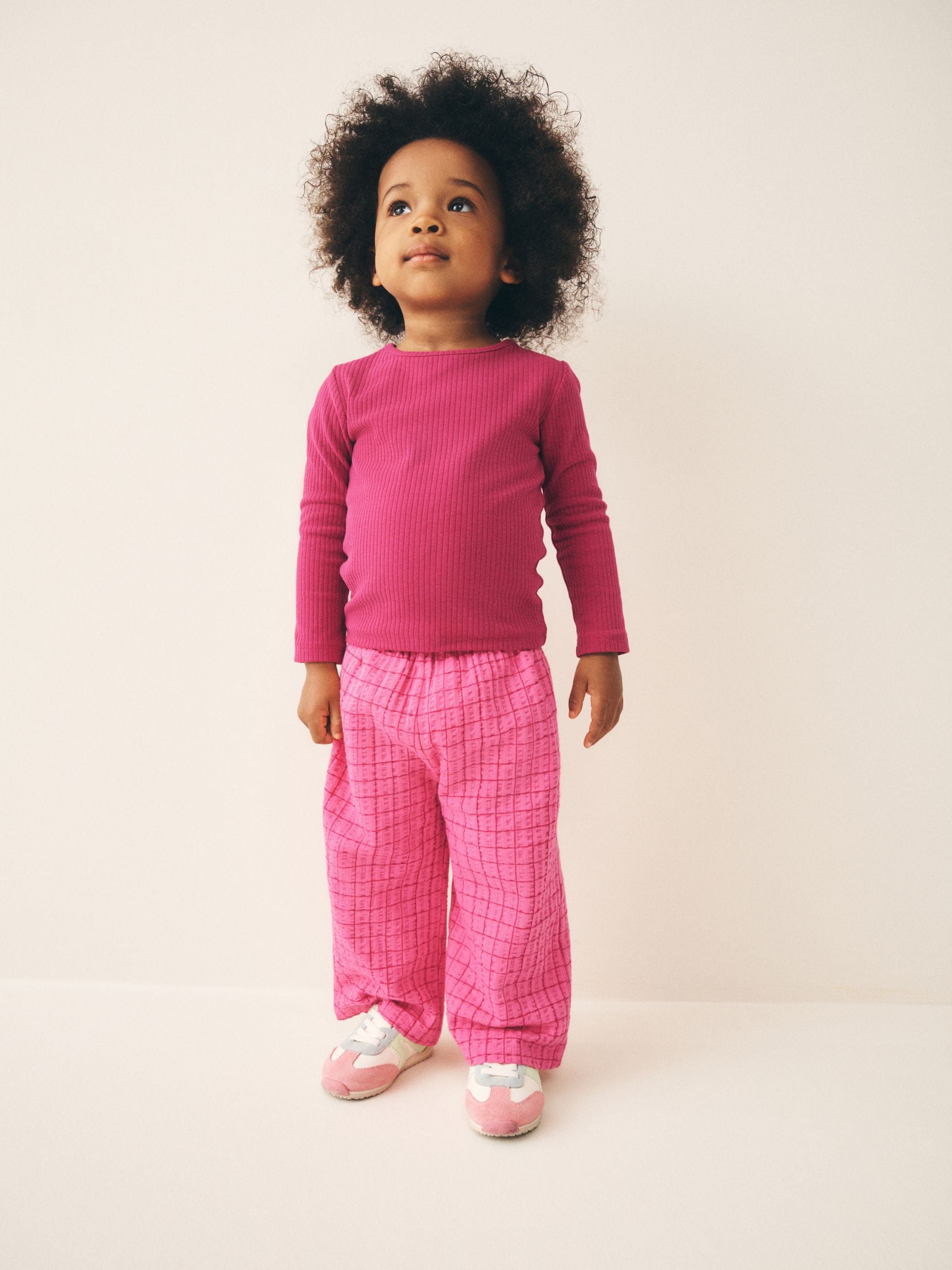 Pink Check Textured Wide Leg Trousers (3mths-7yrs) image 2