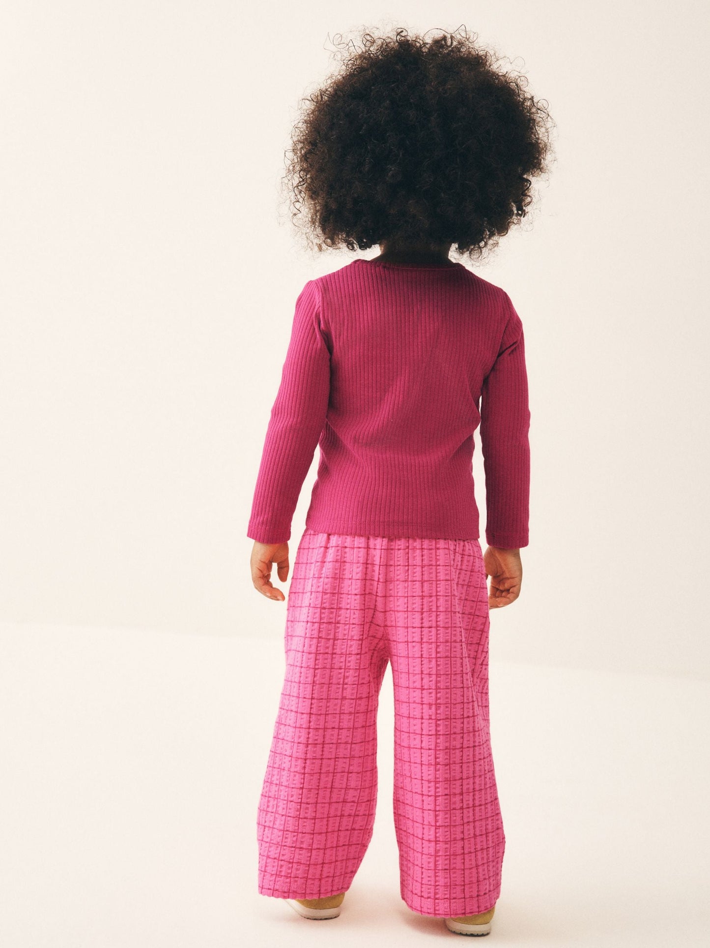 Pink Check Textured Wide Leg Trousers (3mths-7yrs) image 3
