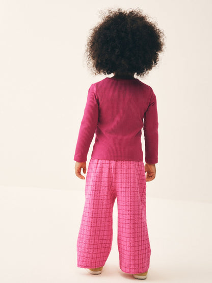 Pink Check Textured Wide Leg Trousers (3mths-7yrs) image 3