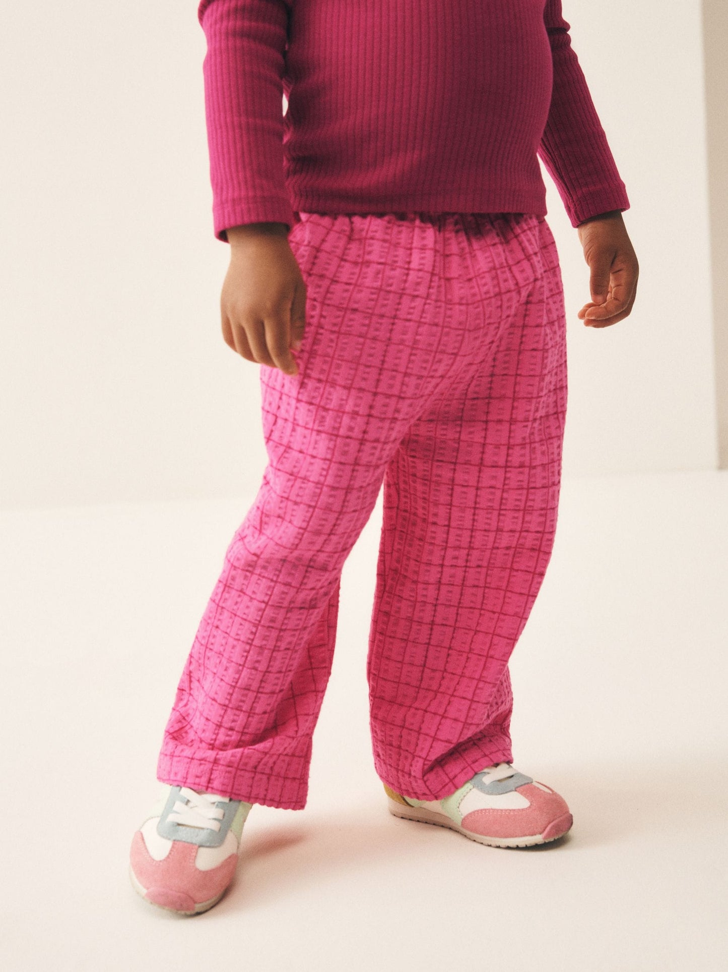 Pink Check Textured Wide Leg Trousers (3mths-7yrs) image 4