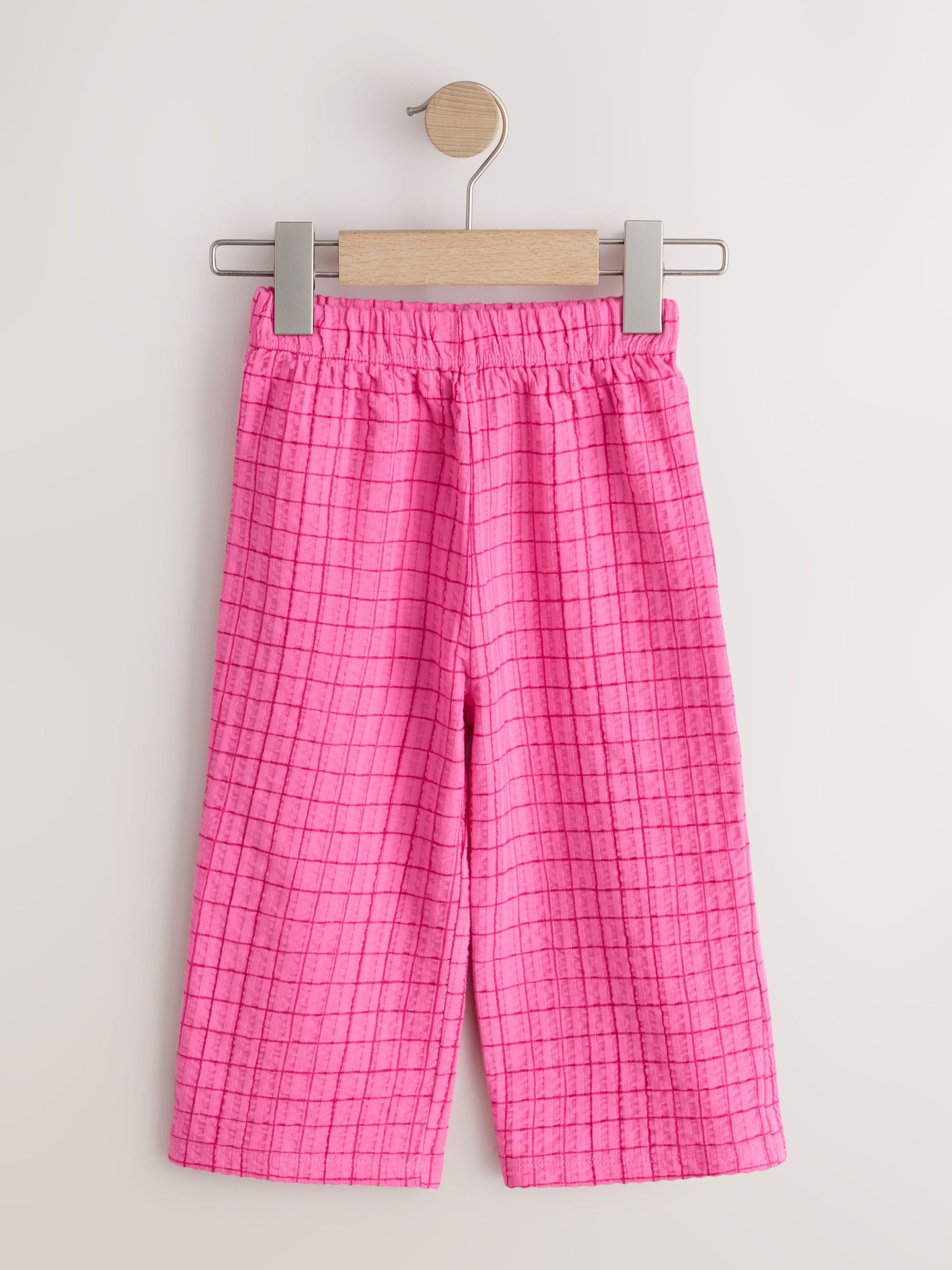 Pink Check Textured Wide Leg Trousers (3mths-7yrs) image 5