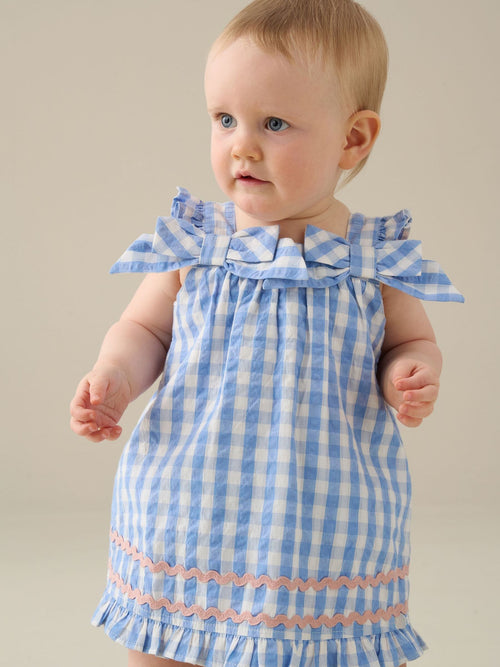 Dsiney Kidz - Angel & Rocket Blue Alora Gingham Ric Rac Bloomer Dress image 1