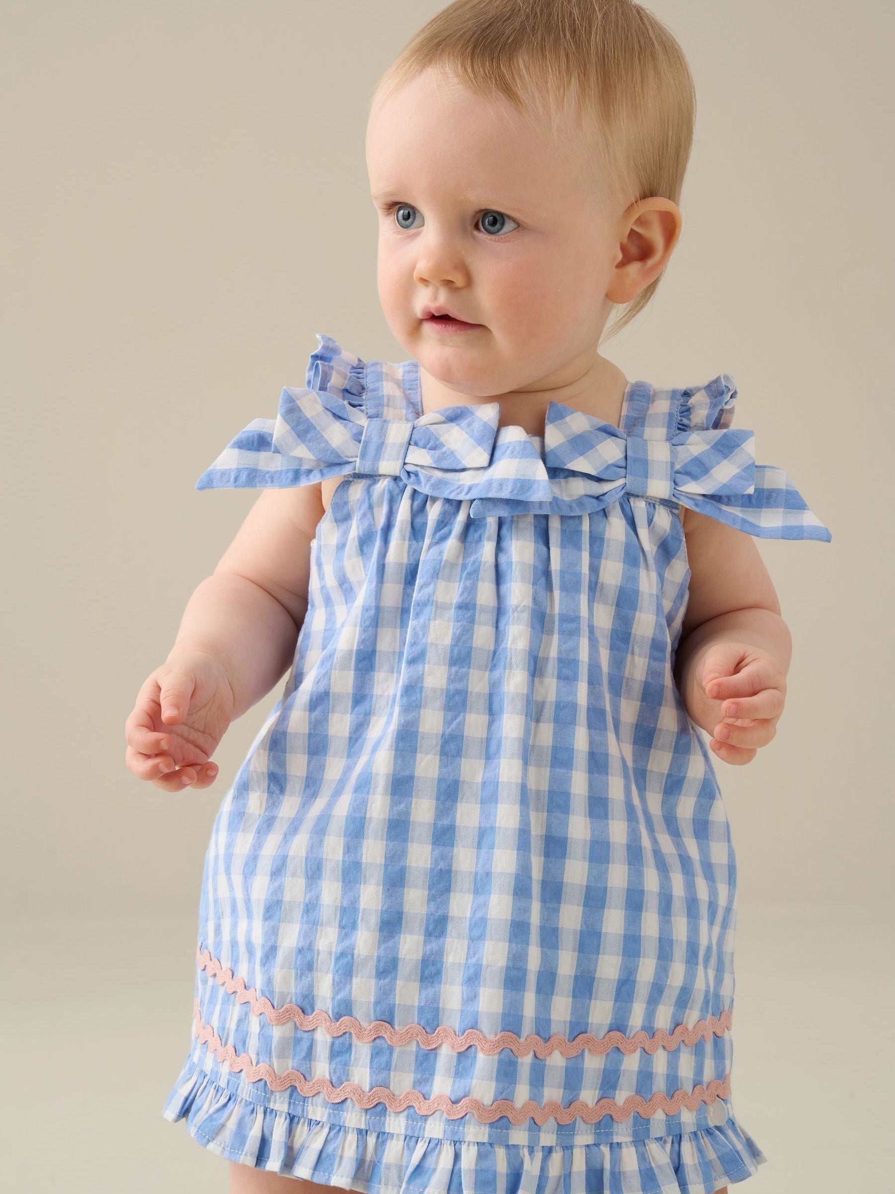 Angel & Rocket Blue Alora Gingham Ric Rac Bloomer Dress image 1