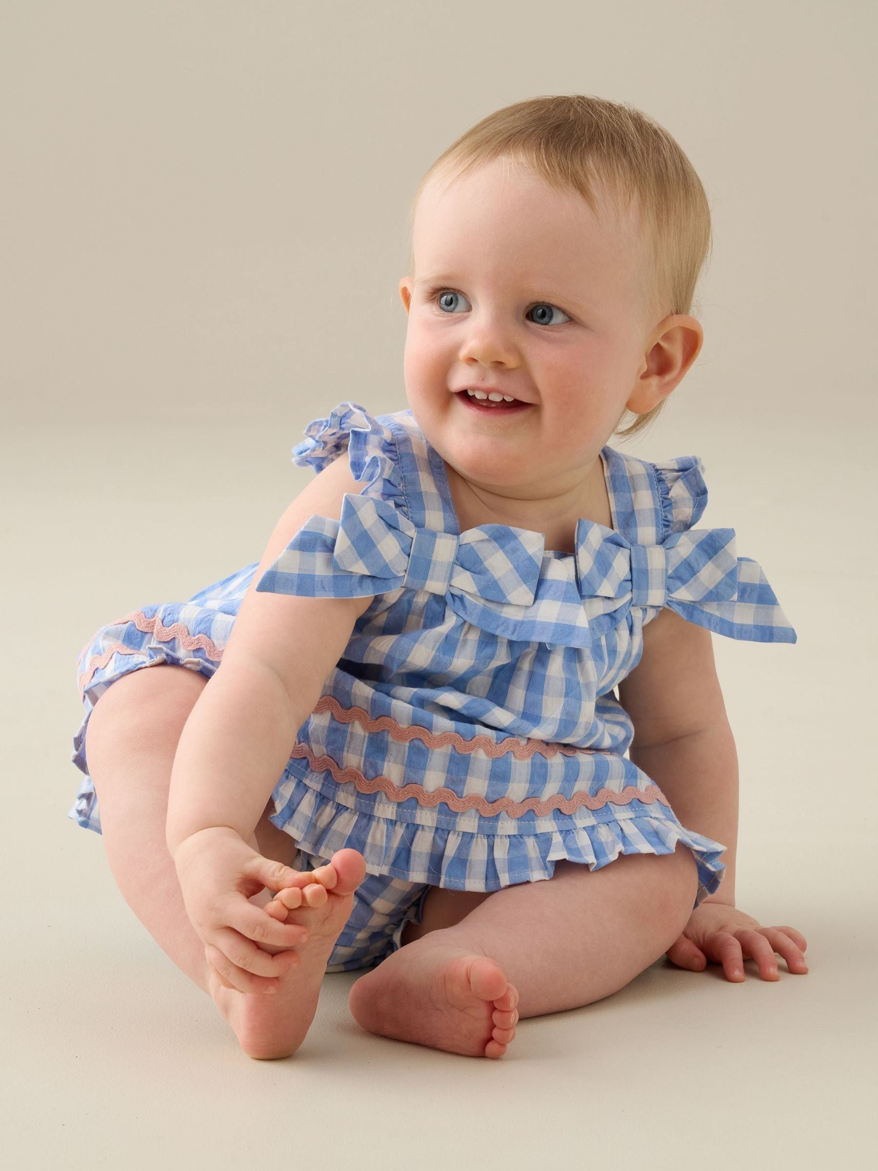 Angel & Rocket Blue Alora Gingham Ric Rac Bloomer Dress image 3