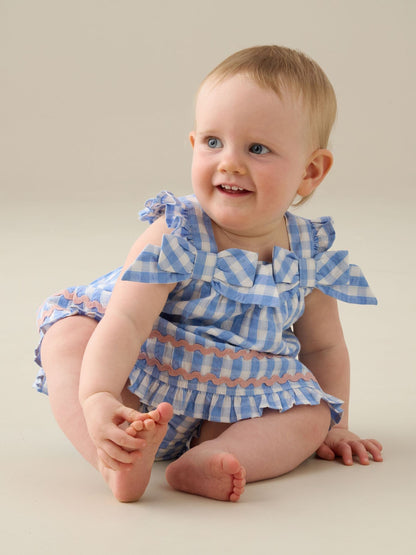 Angel & Rocket Blue Alora Gingham Ric Rac Bloomer Dress image 3