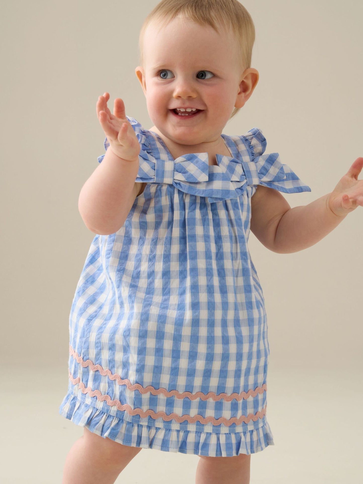 Angel & Rocket Blue Alora Gingham Ric Rac Bloomer Dress image 4