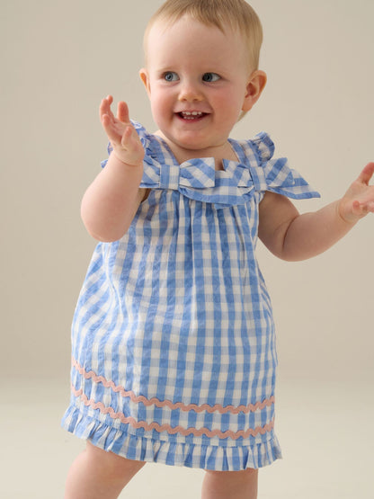 Angel & Rocket Blue Alora Gingham Ric Rac Bloomer Dress image 4