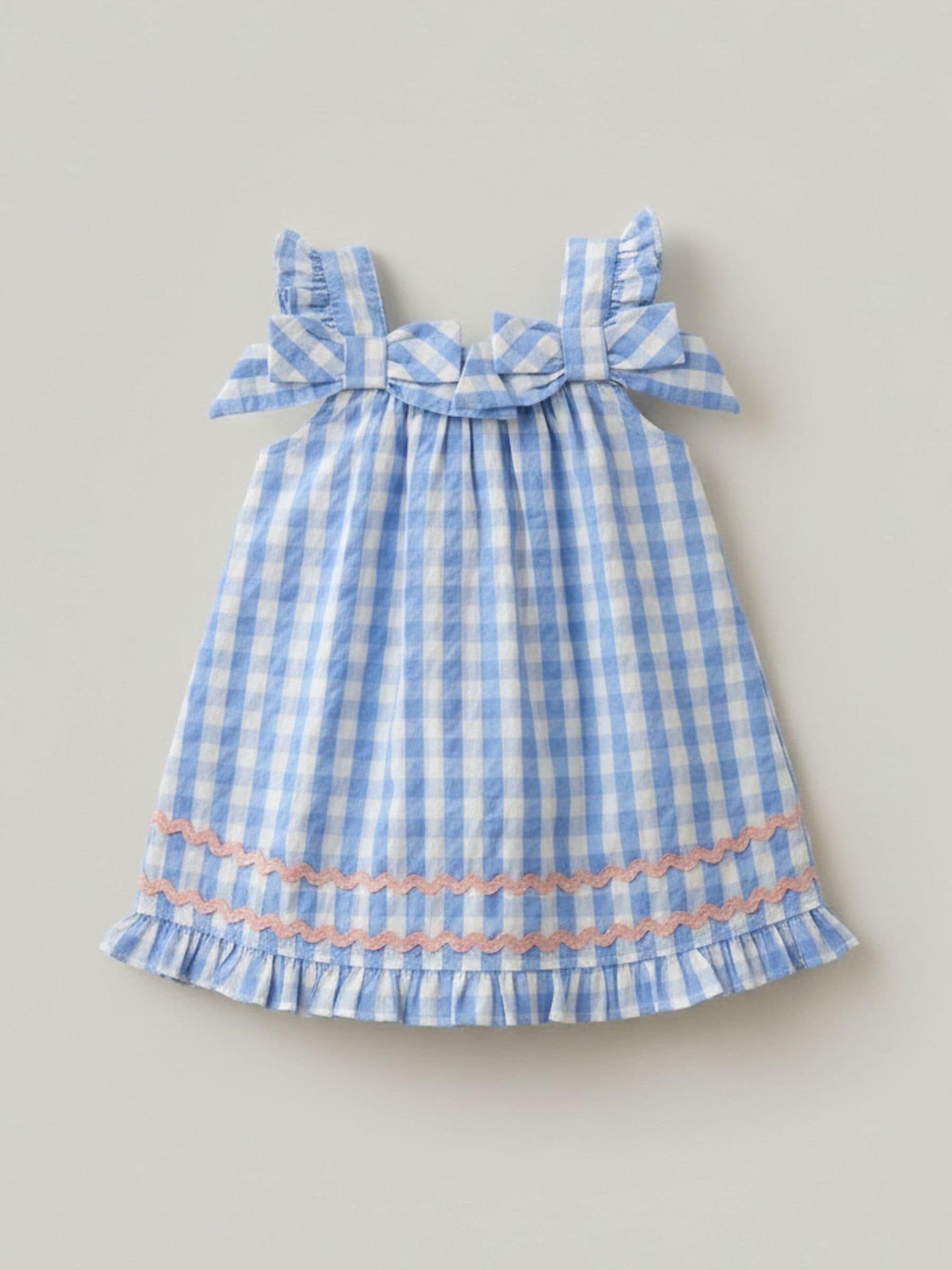 Angel & Rocket Blue Alora Gingham Ric Rac Bloomer Dress image 5