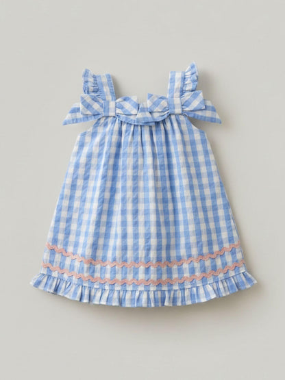 Angel & Rocket Blue Alora Gingham Ric Rac Bloomer Dress image 5
