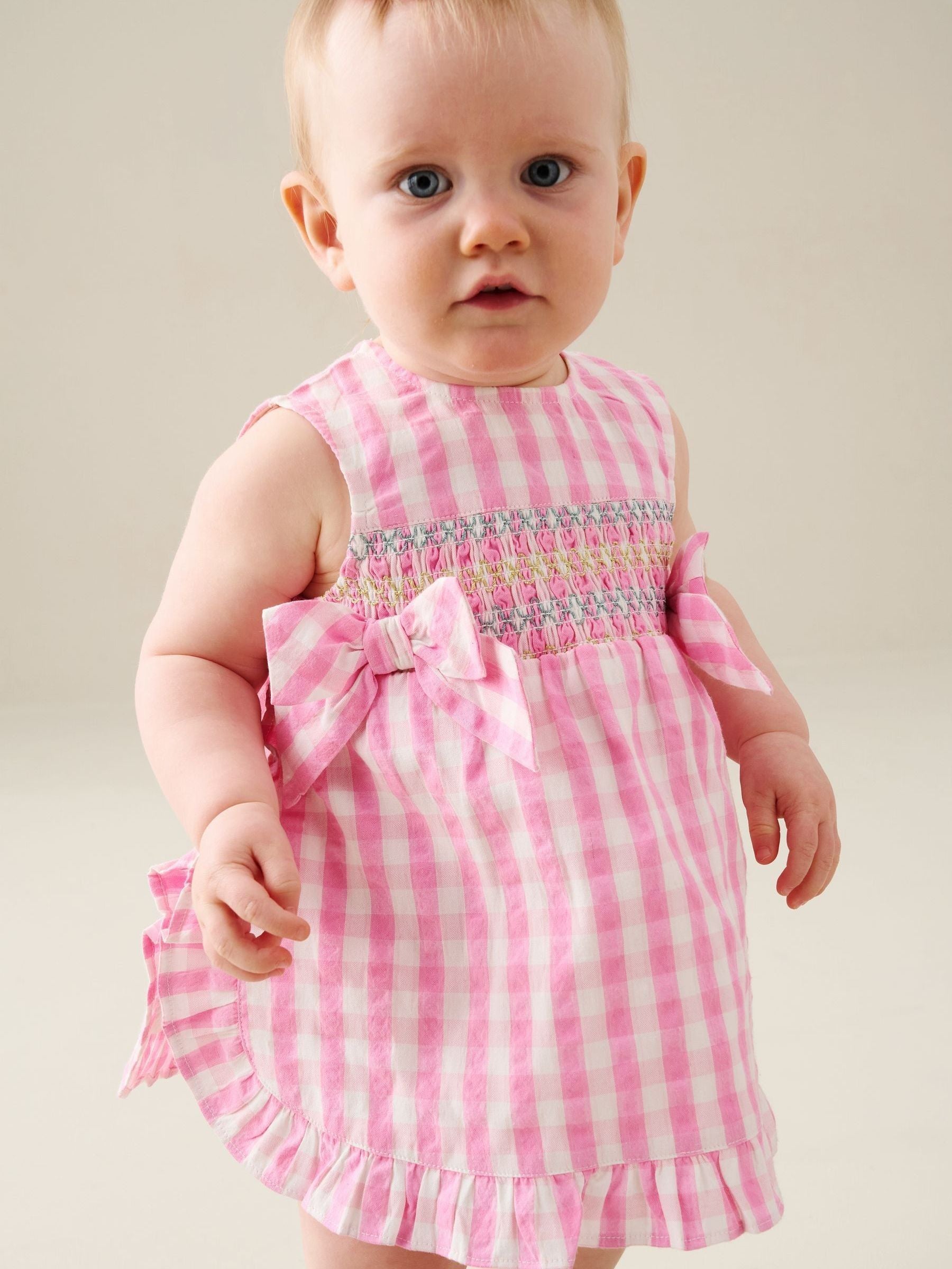 Angel & Rocket Pink Percy Gingham Frill And Bloomer Dress image 1
