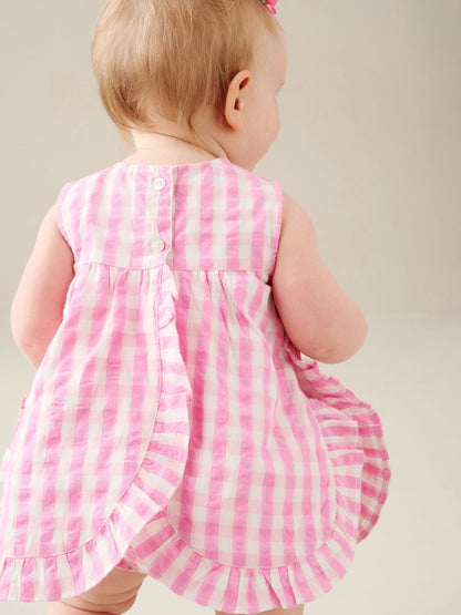 Angel & Rocket Pink Percy Gingham Frill And Bloomer Dress image 4