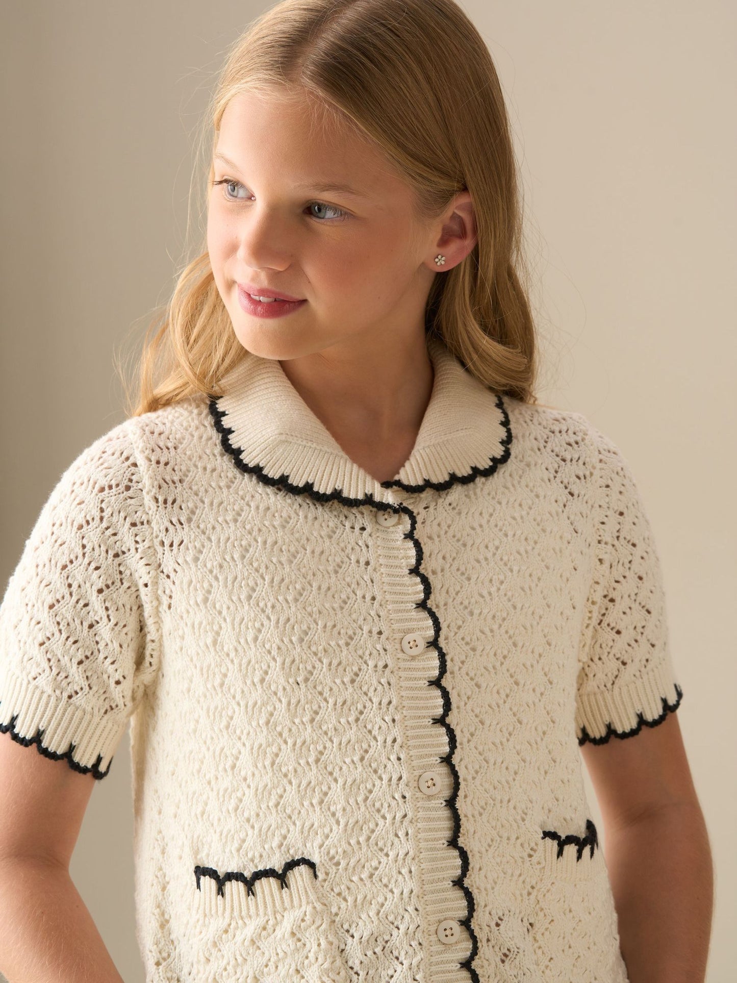 Dsiney Kidz - Angel & Rocket White Penny Frill Detail Short Sleeve Cardigan image 2