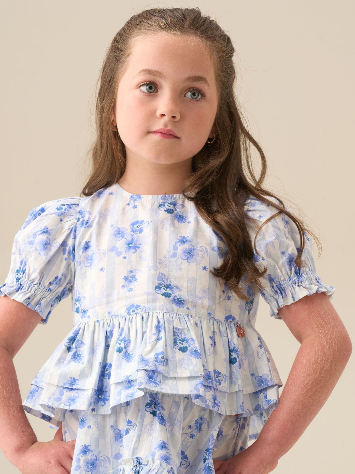 Dsiney Kidz - Angel & Rocket Blue Pia Floral Tie Detail Peplum Blouse image 1
