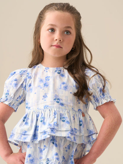 Dsiney Kidz - Angel & Rocket Blue Pia Floral Tie Detail Peplum Blouse image 1