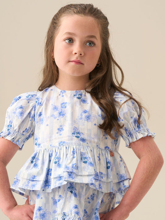 Dsiney Kidz - Angel & Rocket Blue Pia Floral Tie Detail Peplum Blouse image 1