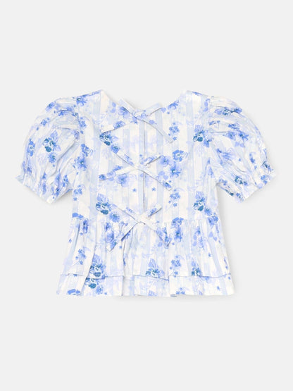 Dsiney Kidz - Angel & Rocket Blue Pia Floral Tie Detail Peplum Blouse image 6