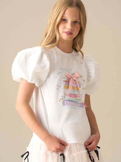 Dsiney Kidz - Angel & Rocket Burg White Eve Ruffle Heart Puff Sleeve T-Shirt image 1