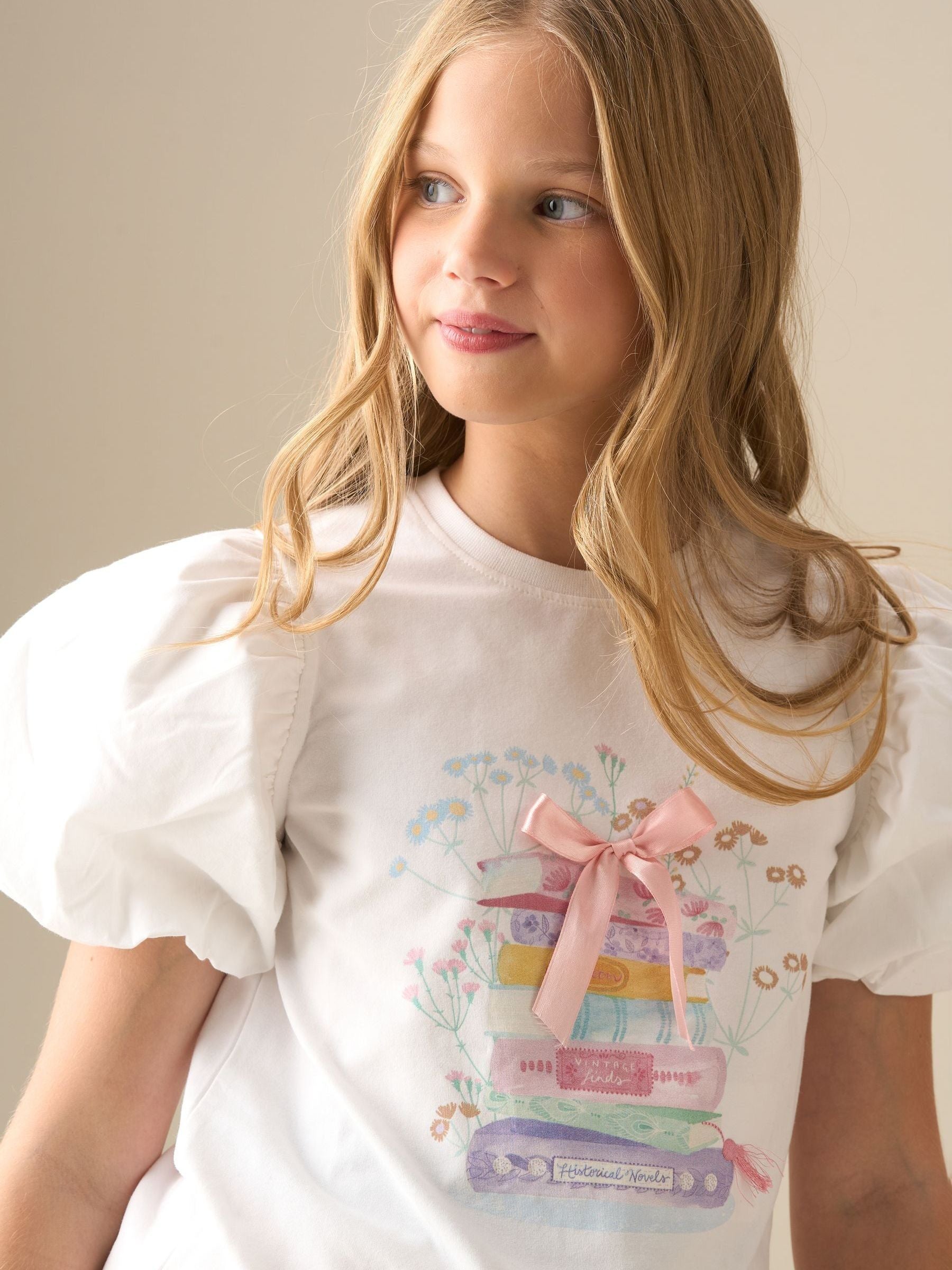 Dsiney Kidz - Angel & Rocket Burg White Eve Ruffle Heart Puff Sleeve T-Shirt image 3