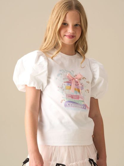 Dsiney Kidz - Angel & Rocket Burg White Eve Ruffle Heart Puff Sleeve T-Shirt image 4