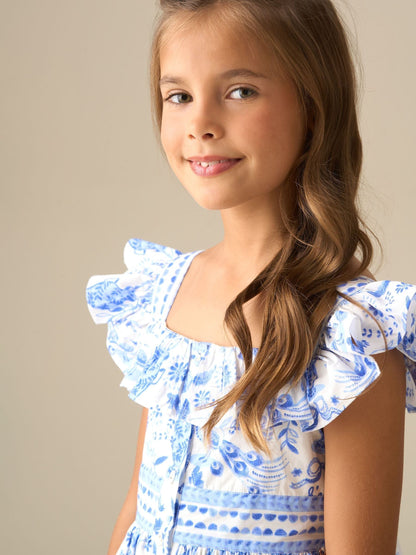 Angel & Rocket Blue Ellery Print Ruffle Sleeve Dress image 3