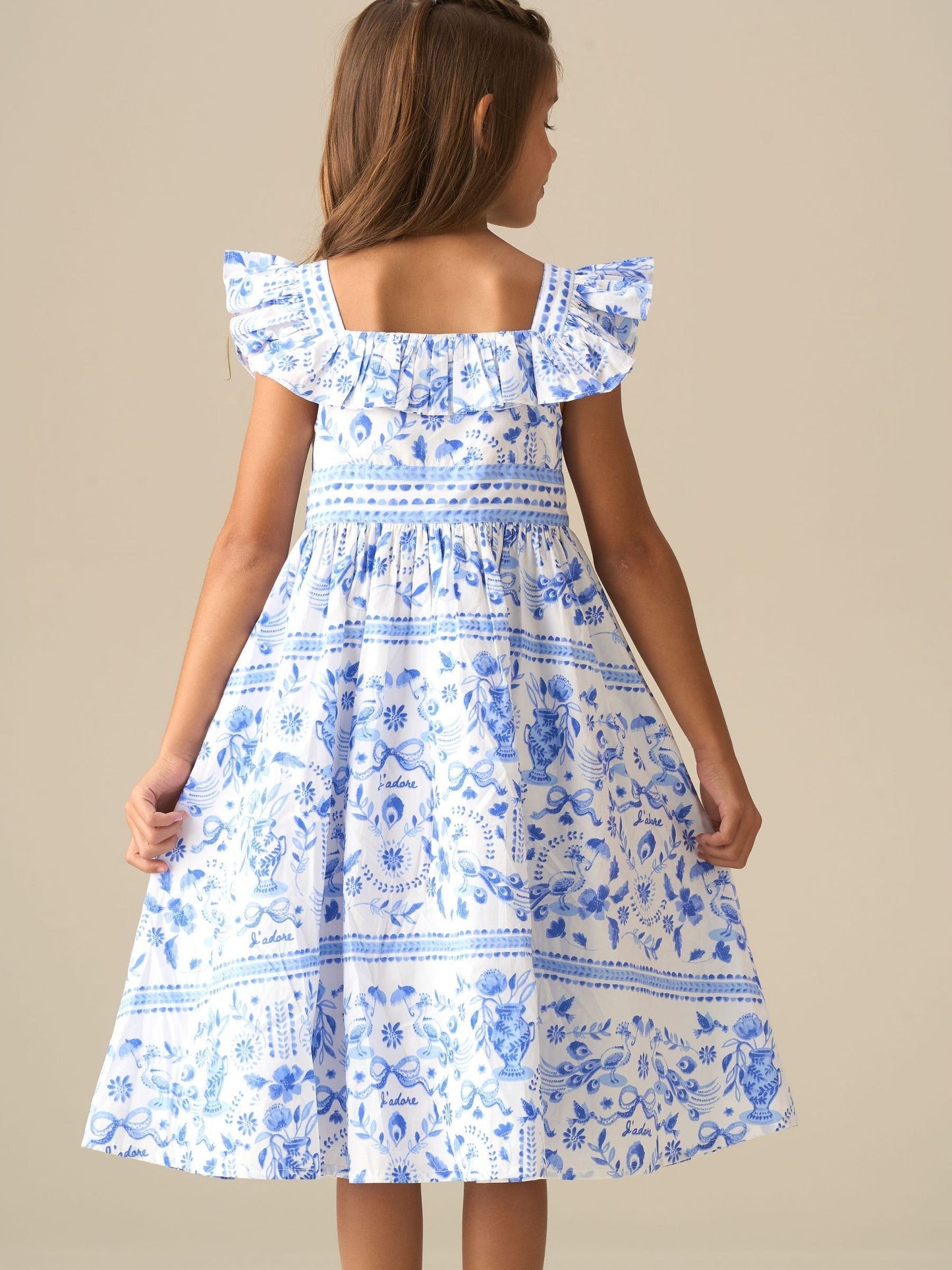 Angel & Rocket Blue Ellery Print Ruffle Sleeve Dress image 4