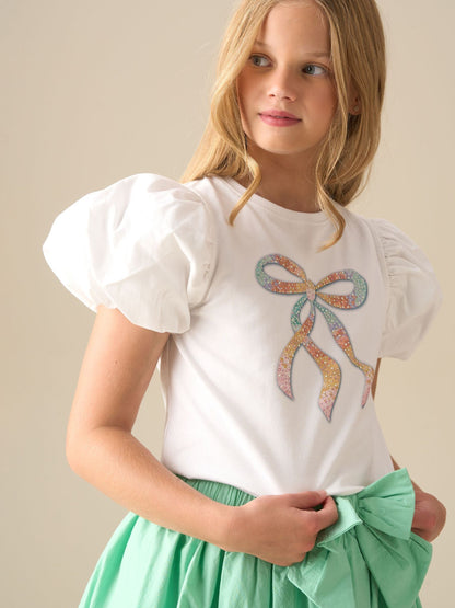 Dsiney Kidz - Angel & Rocket White Elodie Sequin Bow Puff Sleeve Blouse image 1