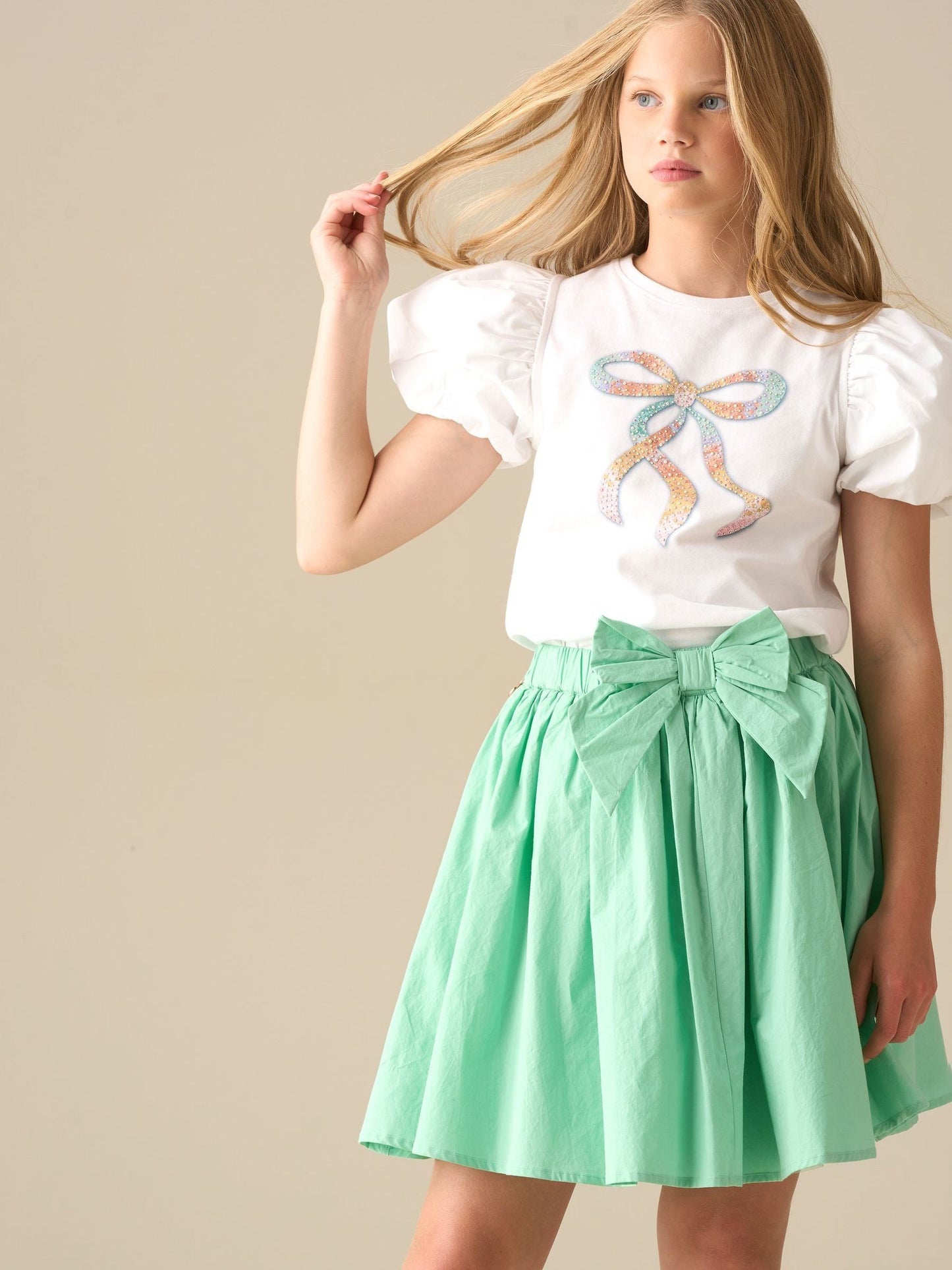 Dsiney Kidz - Angel & Rocket White Elodie Sequin Bow Puff Sleeve Blouse image 2