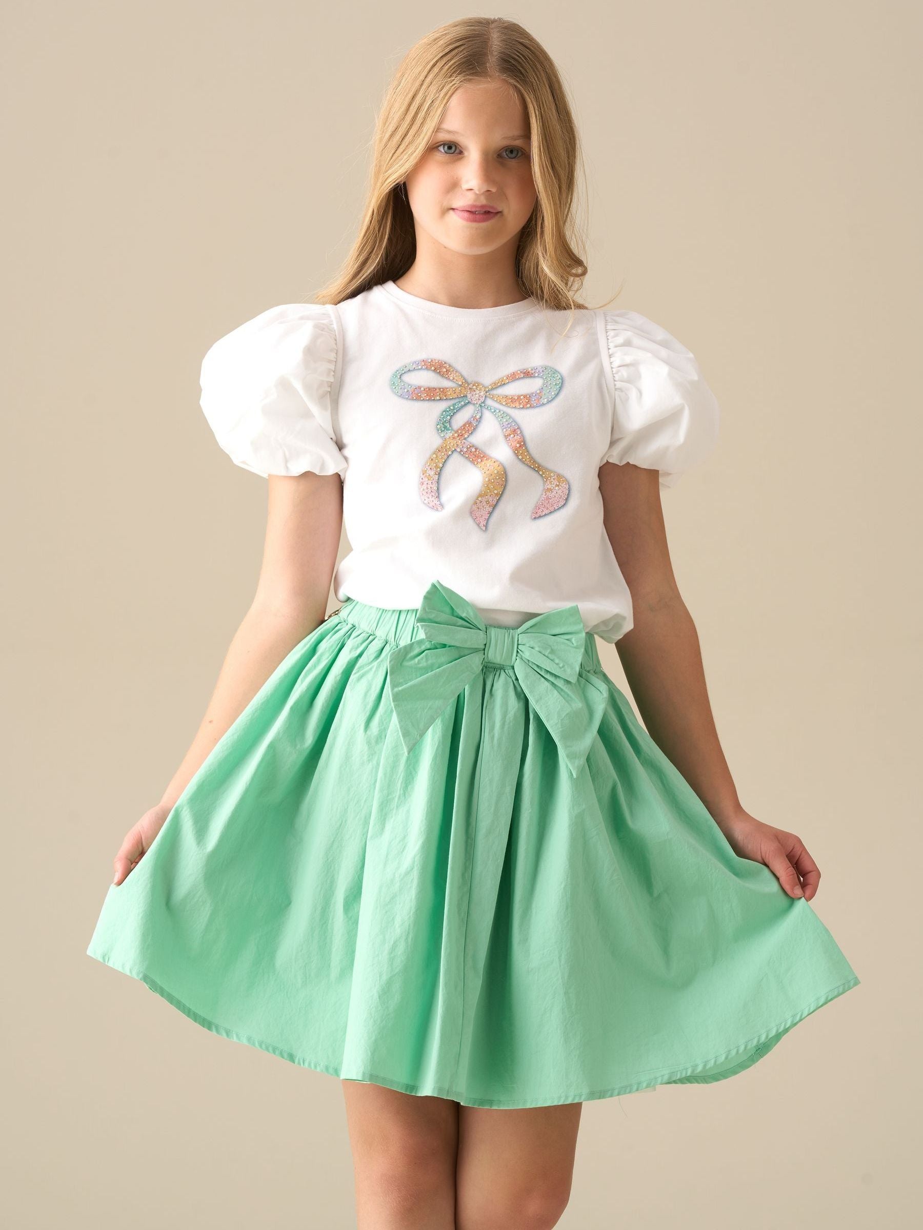 Dsiney Kidz - Angel & Rocket White Elodie Sequin Bow Puff Sleeve Blouse image 3