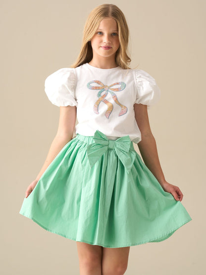 Dsiney Kidz - Angel & Rocket White Elodie Sequin Bow Puff Sleeve Blouse image 3
