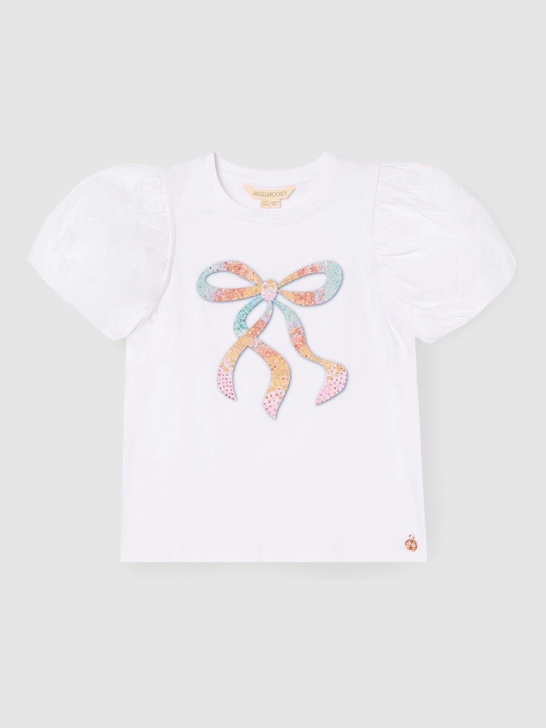 Dsiney Kidz - Angel & Rocket White Elodie Sequin Bow Puff Sleeve Blouse image 4