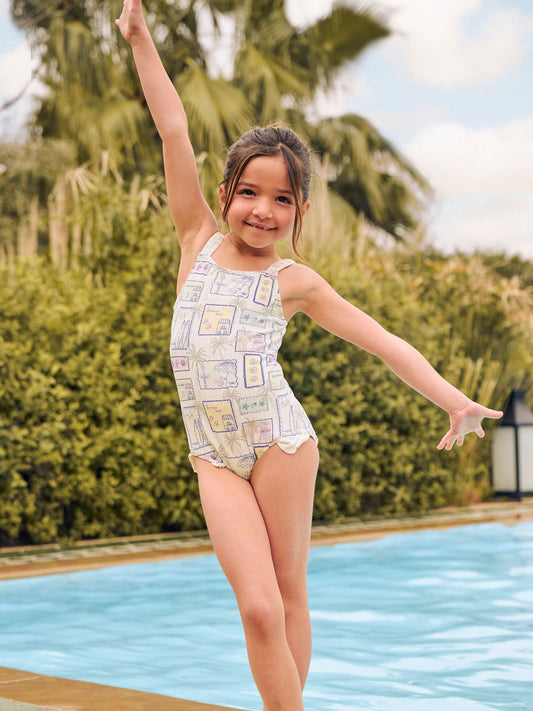 Dsiney Kidz - Angel & Rocket Blue Emmie Postcard Print Frill Detail Swimsuit image 1