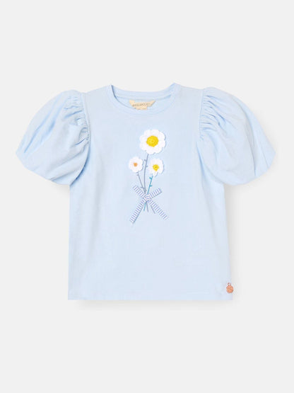 Dsiney Kidz - Angel & Rocket Blue Daisy Flower Embroidered Puff Sleeve T-Shirts image 4