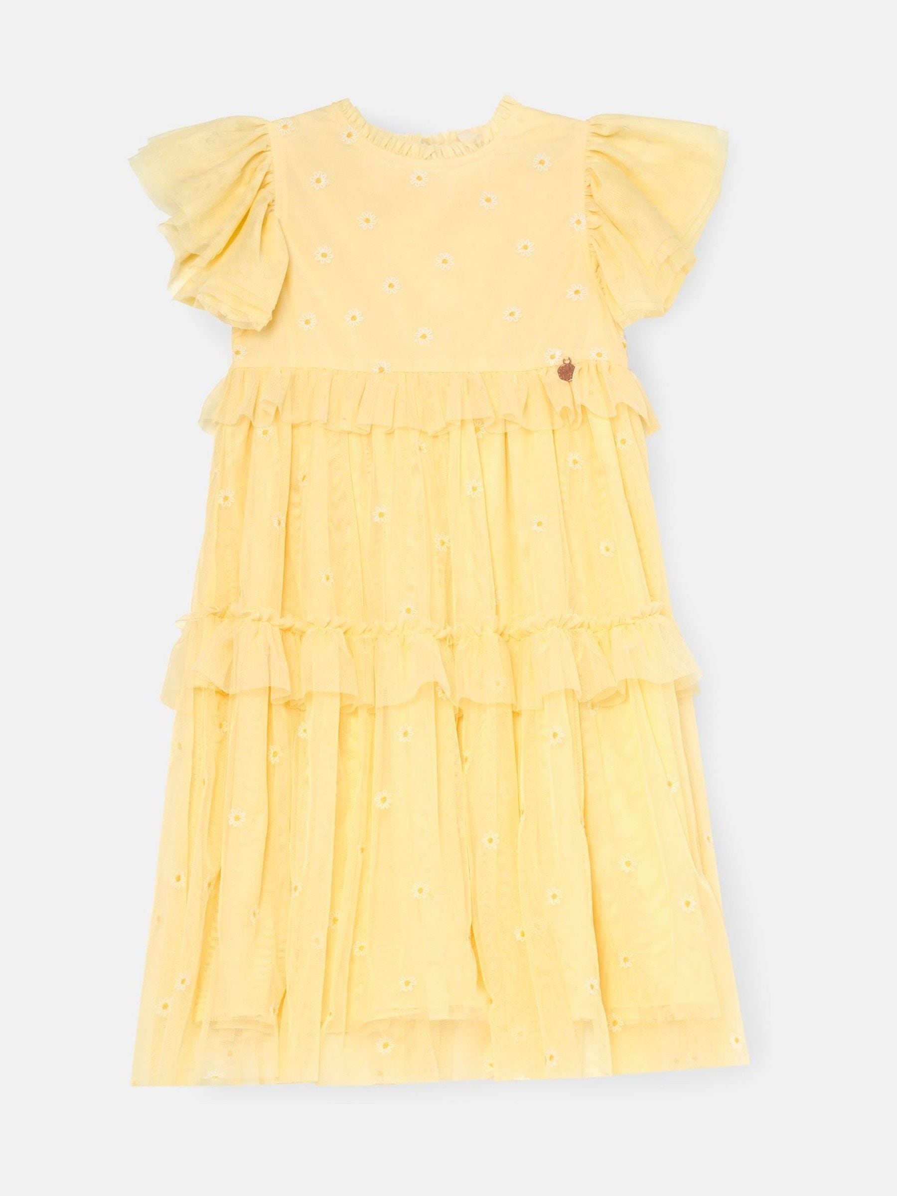 Angel & Rocket Yellow Luisa Yellow Embroidered Mesh Dress image 4