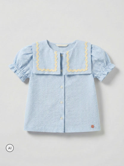 Dsiney Kidz - Angel & Rocket Blue Margo Ric Rac Collar Stripe Blouse image 6