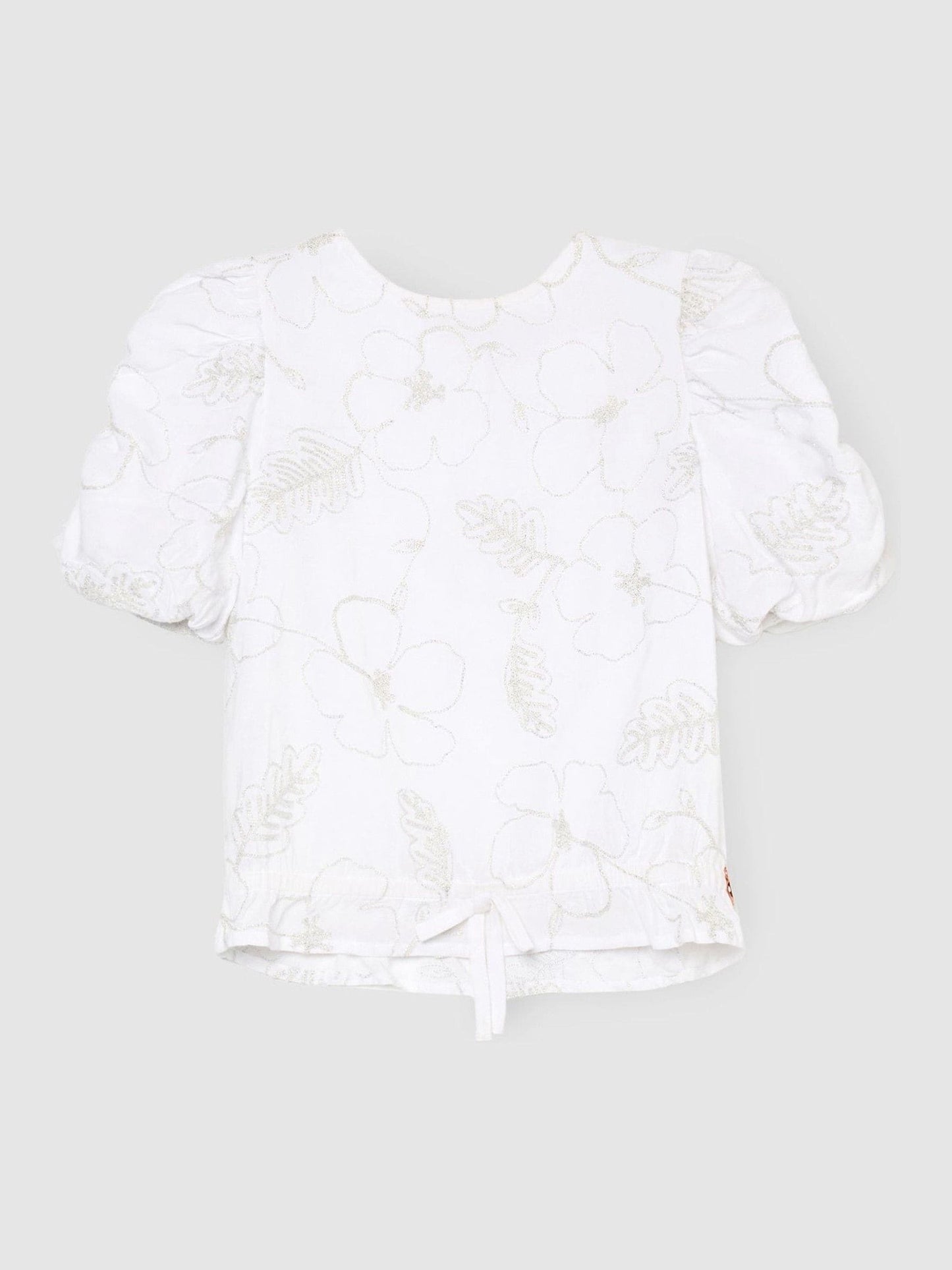 Dsiney Kidz - Angel & Rocket White Dalhia Floral Embriodered Tie Waist Puff Sleeve Top image 5