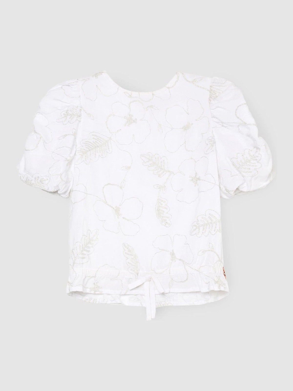 Dsiney Kidz - Angel & Rocket White Dalhia Floral Embriodered Tie Waist Puff Sleeve Top image 5