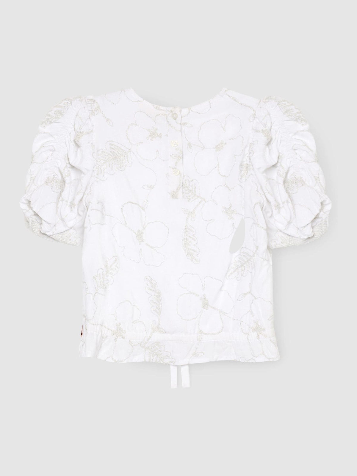 Dsiney Kidz - Angel & Rocket White Dalhia Floral Embriodered Tie Waist Puff Sleeve Top image 6