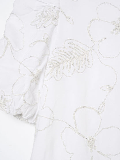 Dsiney Kidz - Angel & Rocket White Dalhia Floral Embriodered Tie Waist Puff Sleeve Top image 7