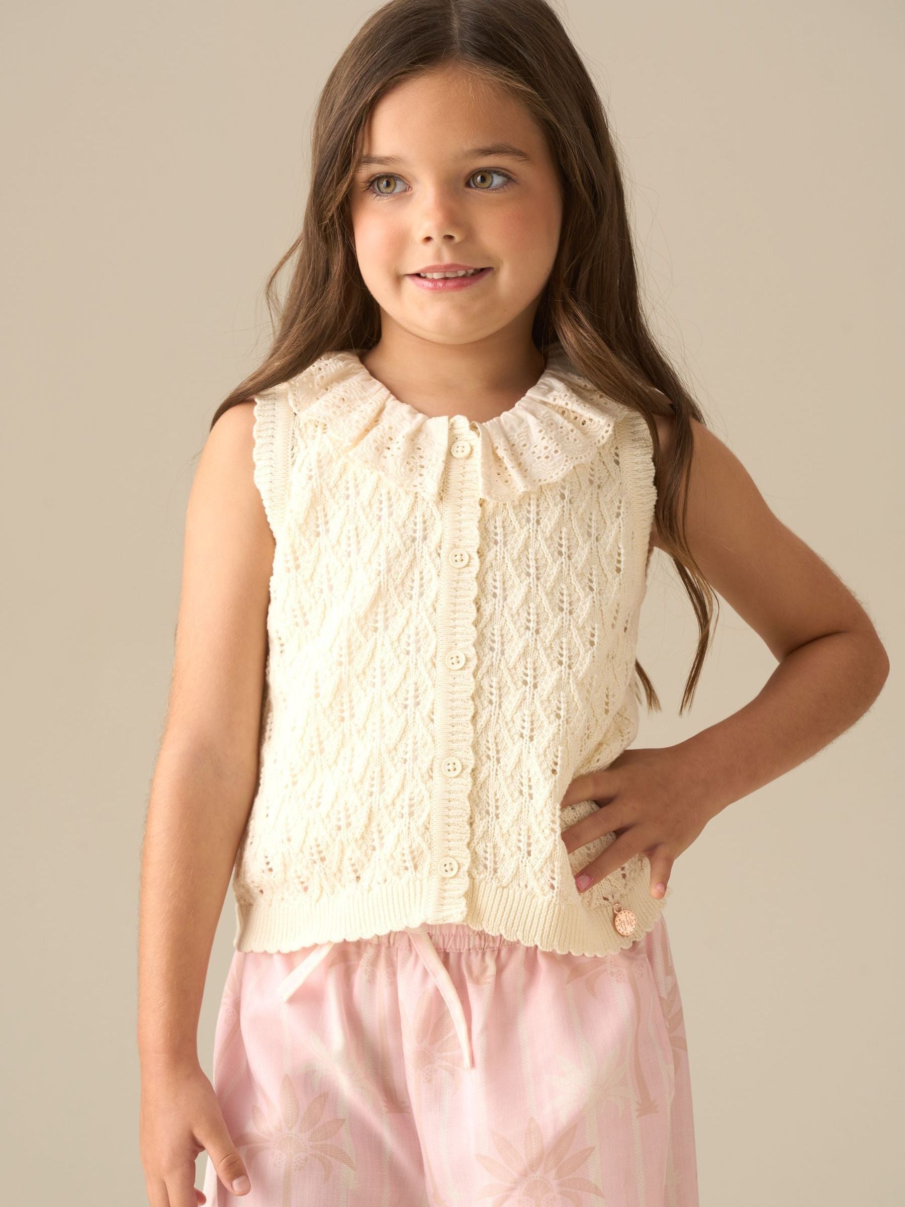 Dsiney Kidz - Angel & Rocket Cream Indie Lace Collar Crochet Knit Cardigan image 1