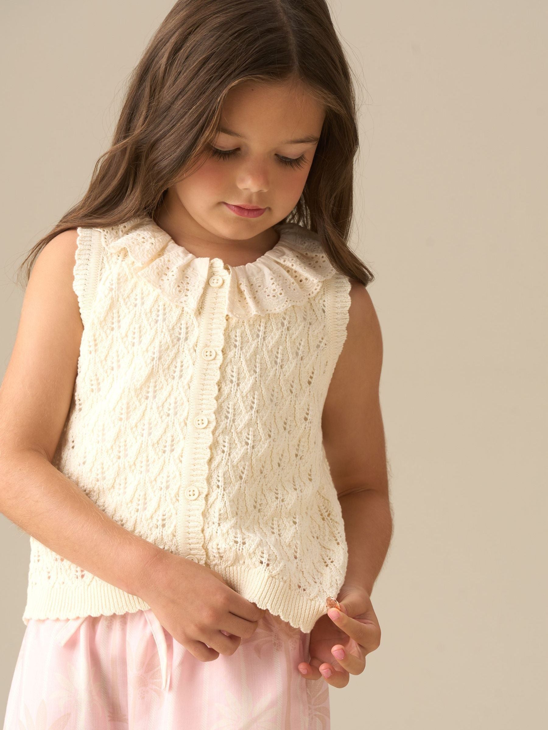Dsiney Kidz - Angel & Rocket Cream Indie Lace Collar Crochet Knit Cardigan image 2
