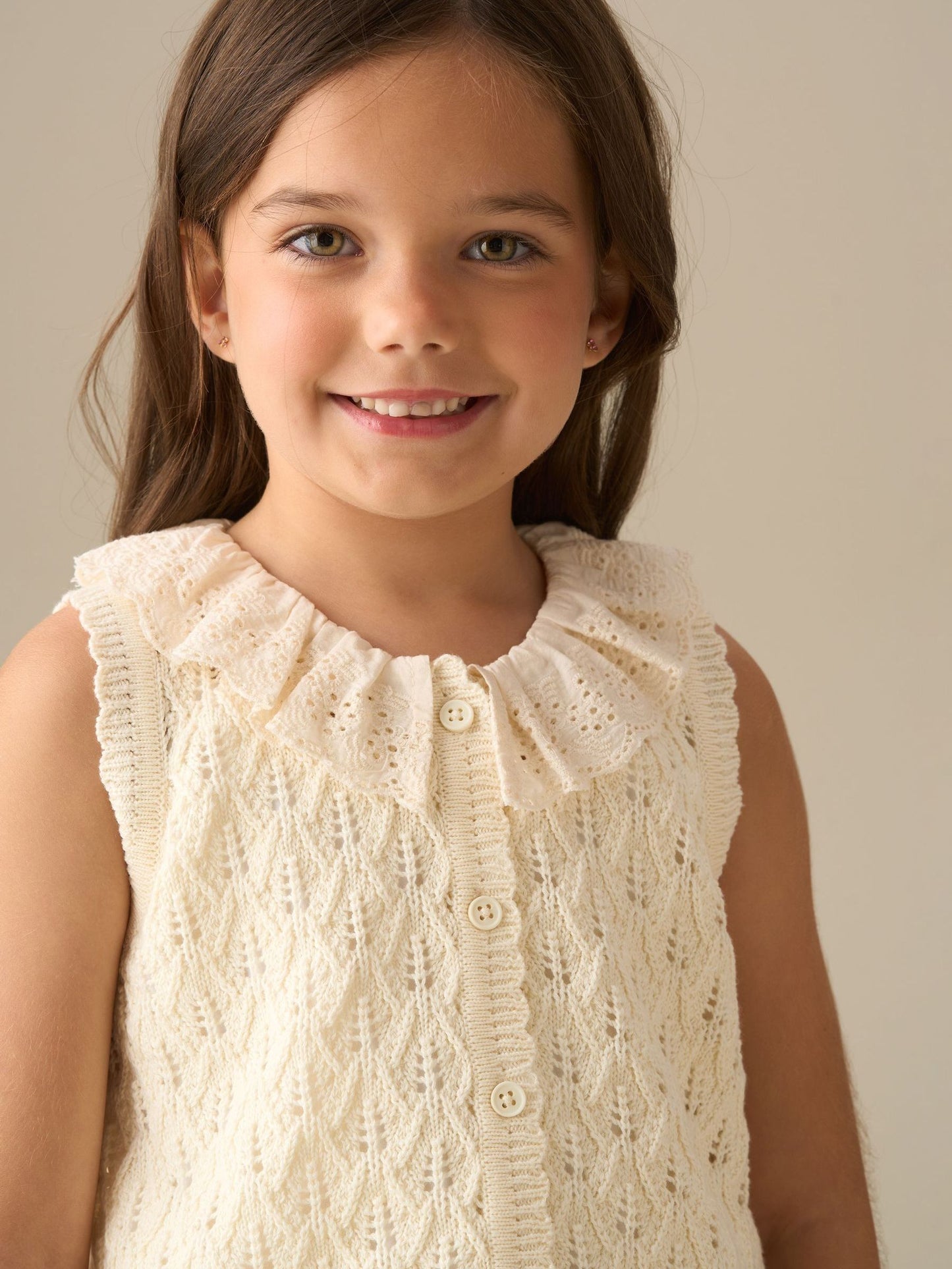 Dsiney Kidz - Angel & Rocket Cream Indie Lace Collar Crochet Knit Cardigan image 3