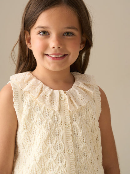 Dsiney Kidz - Angel & Rocket Cream Indie Lace Collar Crochet Knit Cardigan image 3
