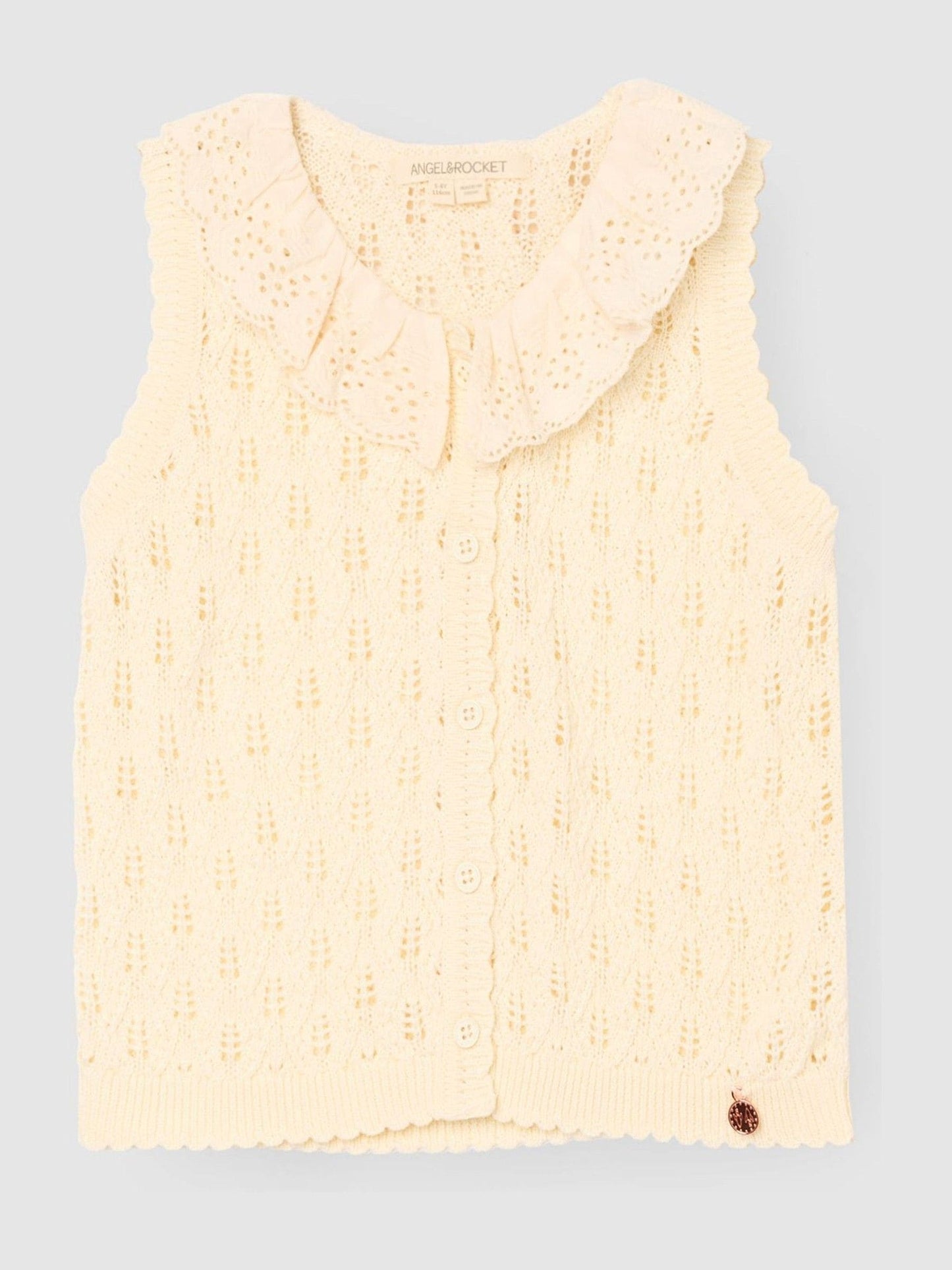 Dsiney Kidz - Angel & Rocket Cream Indie Lace Collar Crochet Knit Cardigan image 6