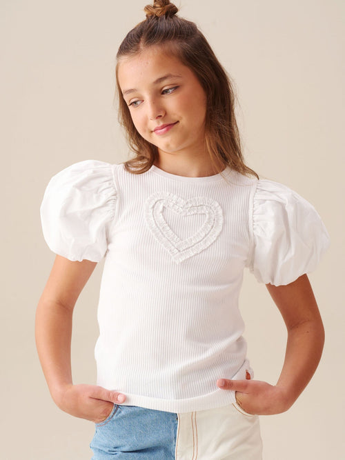 Dsiney Kidz - Angel & Rocket White Eve Ruffle Heart Puff Sleeve T-Shirt image 1