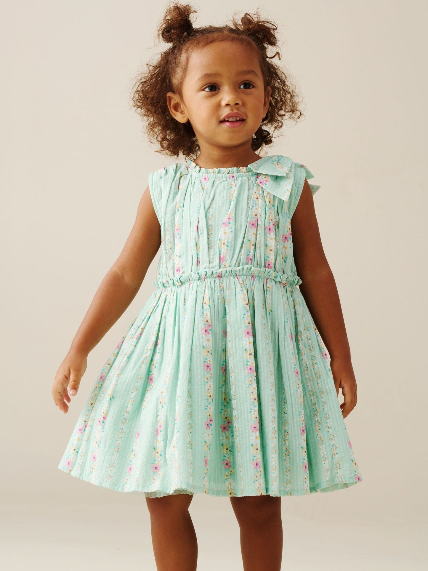 Angel & Rocket Green Gianna  Floral Stripe Bow Shoulder Dress image 4