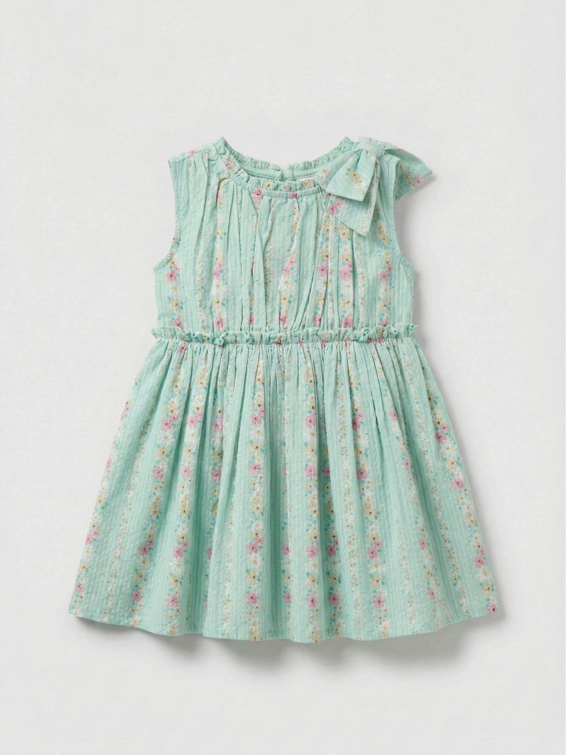Angel & Rocket Green Gianna  Floral Stripe Bow Shoulder Dress image 6